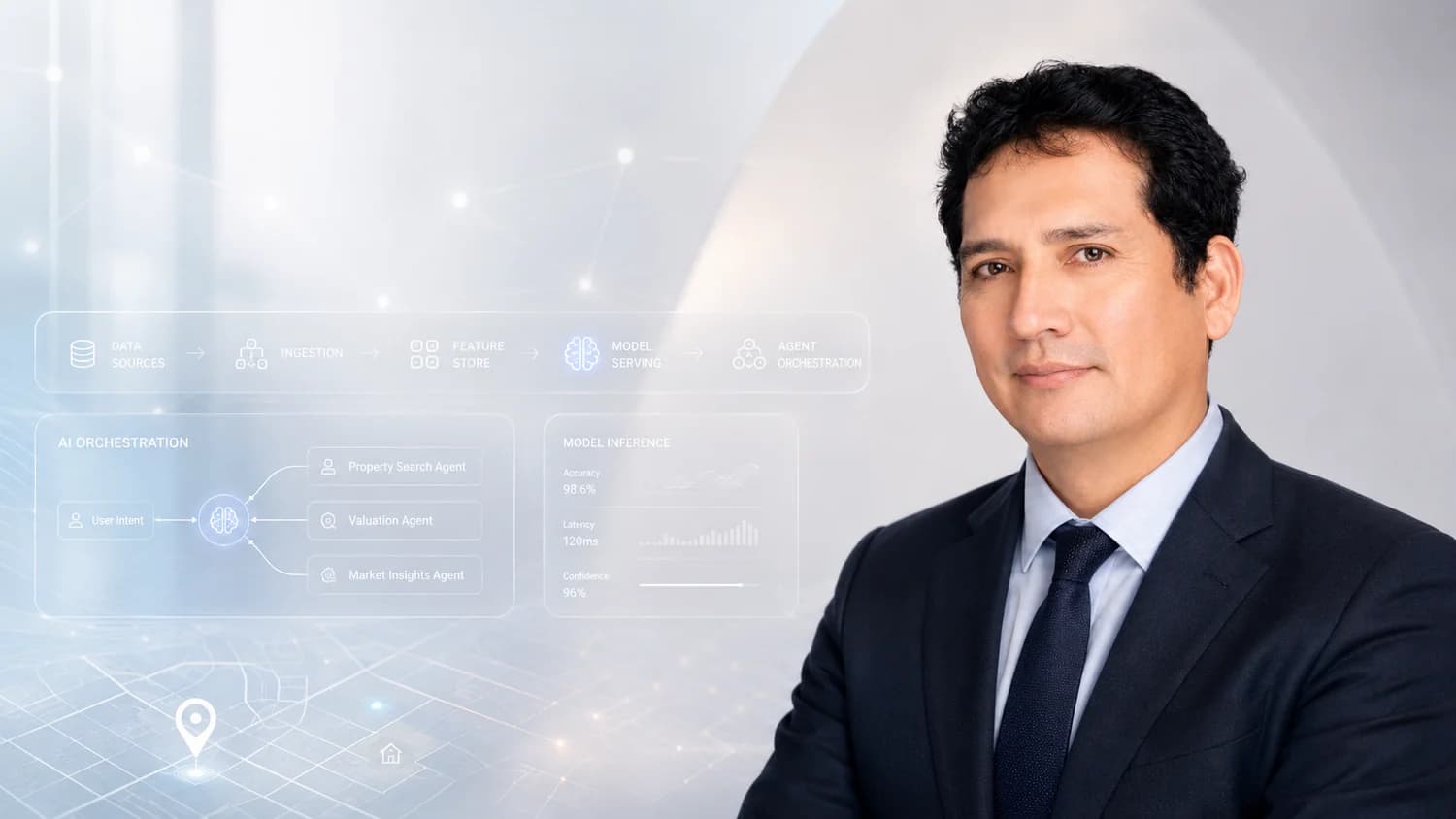 José Velásquez with AI-assisted real estate analysis interface